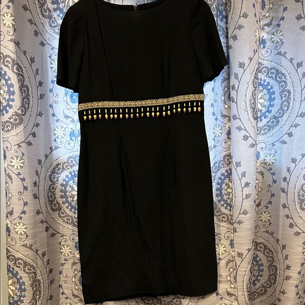 Chic Black Midi Dress with Gold Detailing